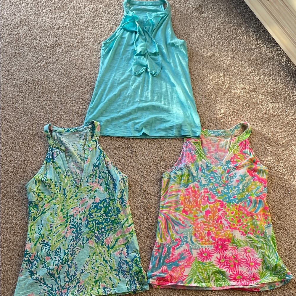 Lilly Pulitzer Blue and Multicolor Tank Tops